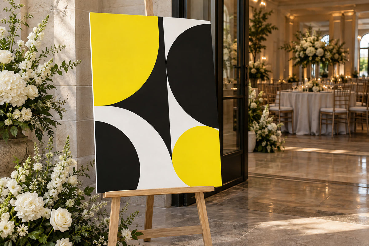 Foam board welcome sign on an easel at an event
