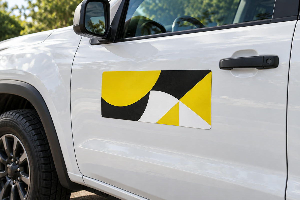 Car magnet on a pickup truck door