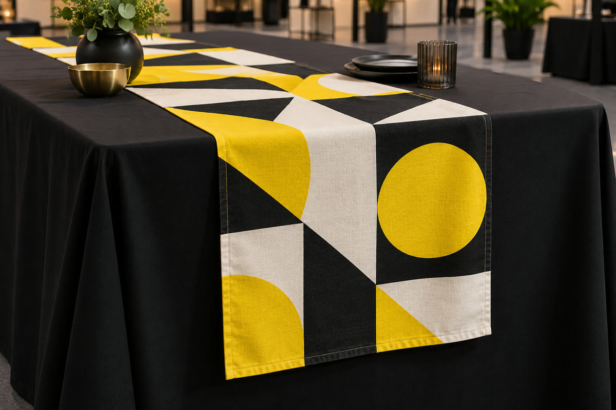 Printed table runner at a trade show