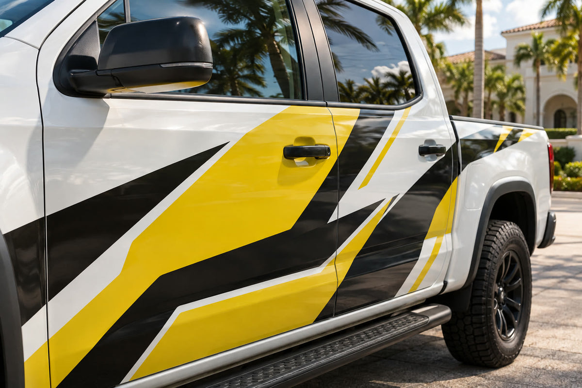 Printed decal on a pickup truck door