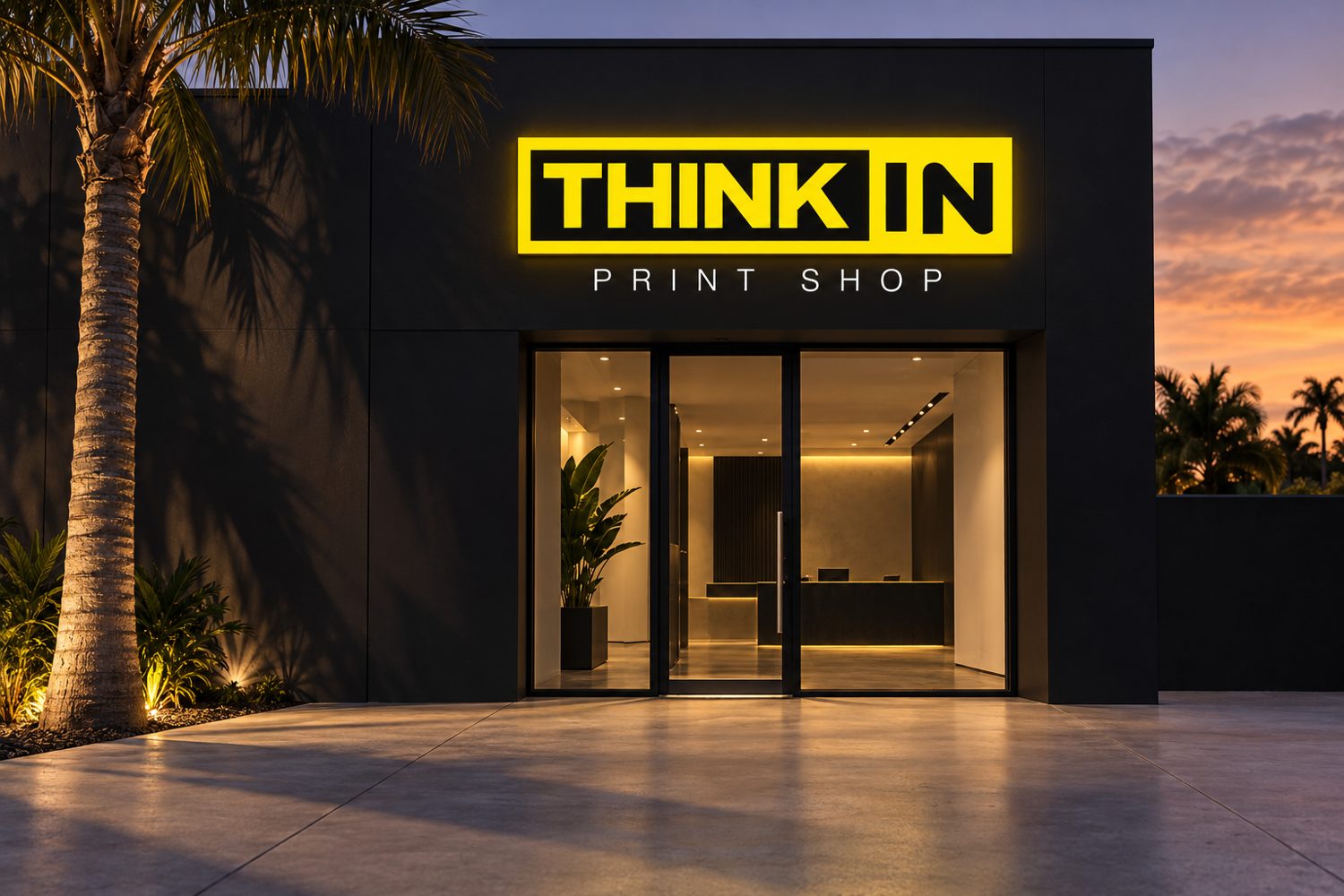 Think In storefront with an illuminated sign