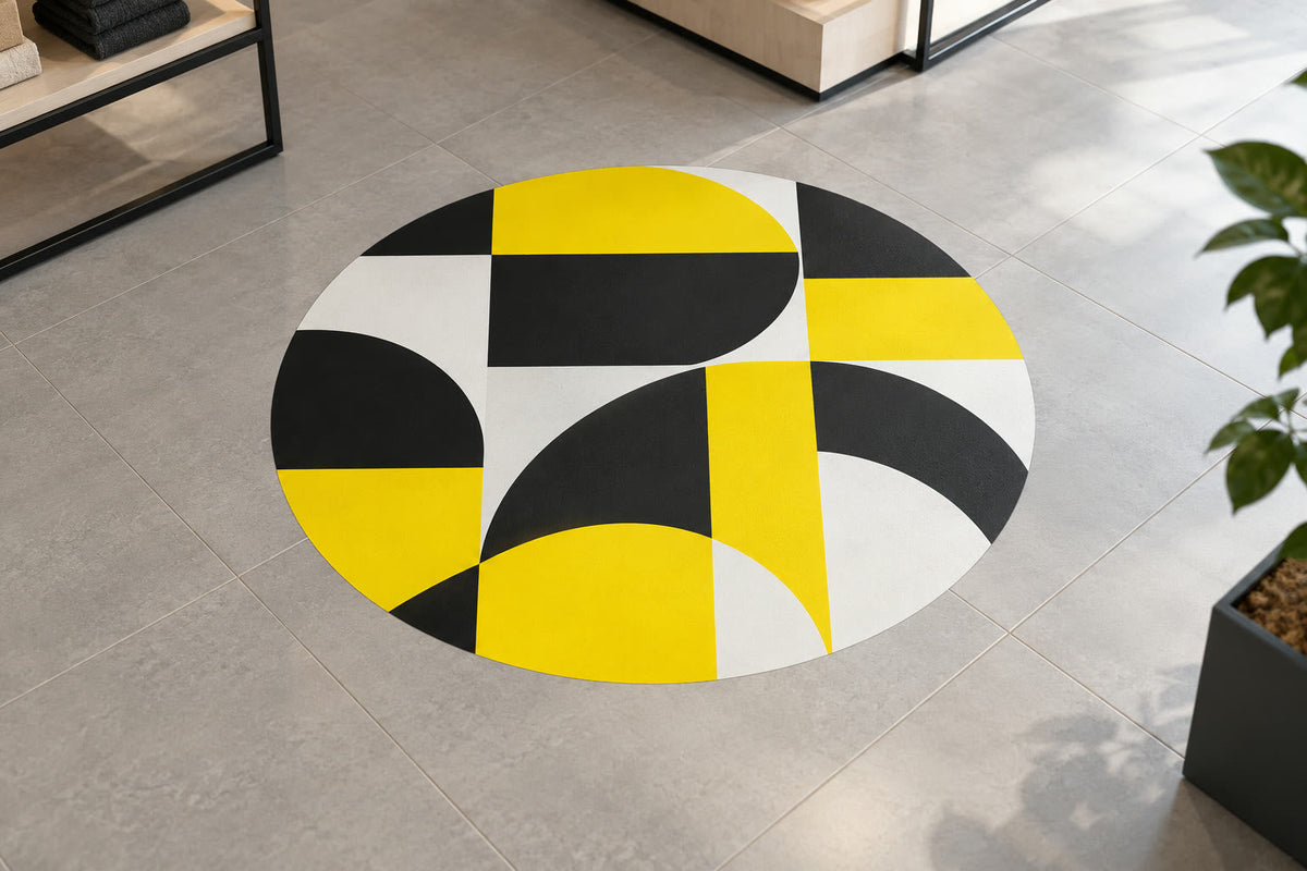 Round floor graphic in a store