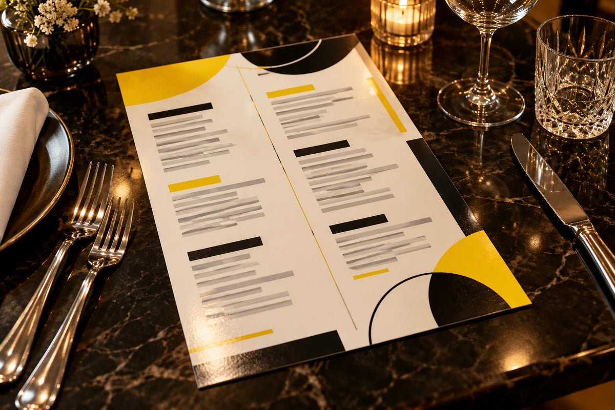 Printed menu on a restaurant table
