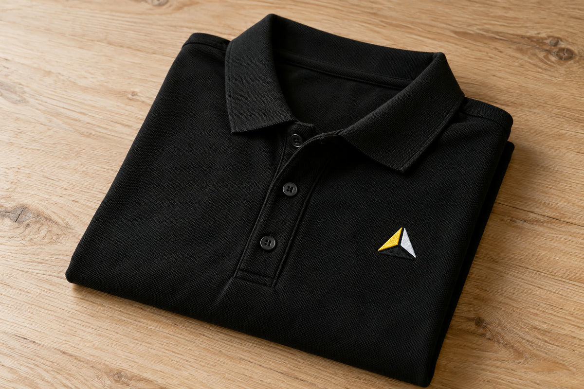 Black polo with embroidered logo